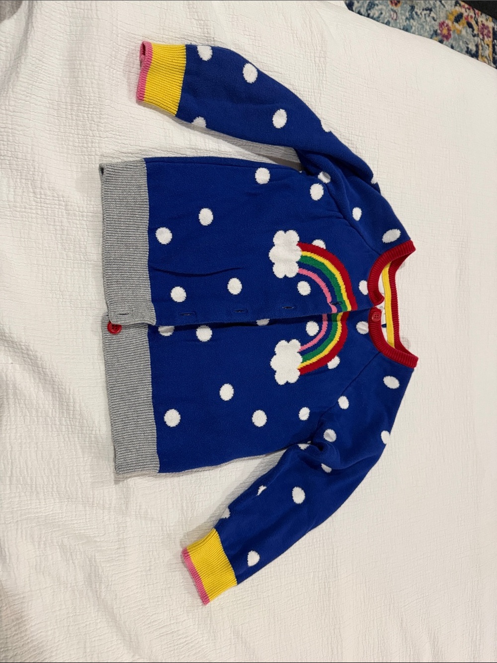 Hanna Andersson Blue Polka Dot Rainbow Cardigan size 110